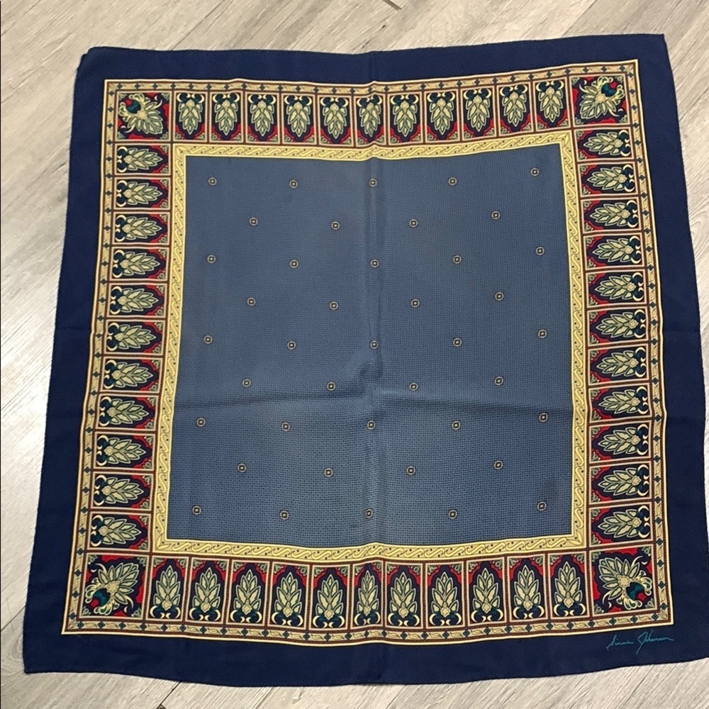 Ginnie Johansen Vintage Patriotic Square 100%‎ Silk Square Red, Navy, Gold 25x26